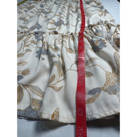 Wonderly Floral Smocked Square Neck Midi Dress Cream Blue Tan Flutter Sleeve M - Picture 5 of 7